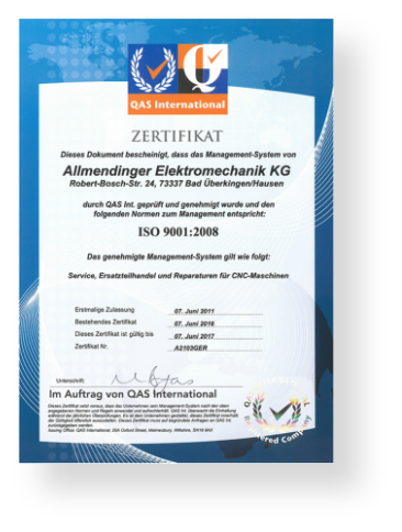 ISO 9001:2008 Qualität Zertifikat