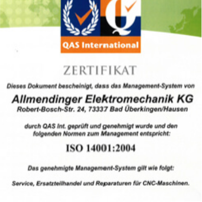 ISO 14001:2004 Umwelt Zertifikat